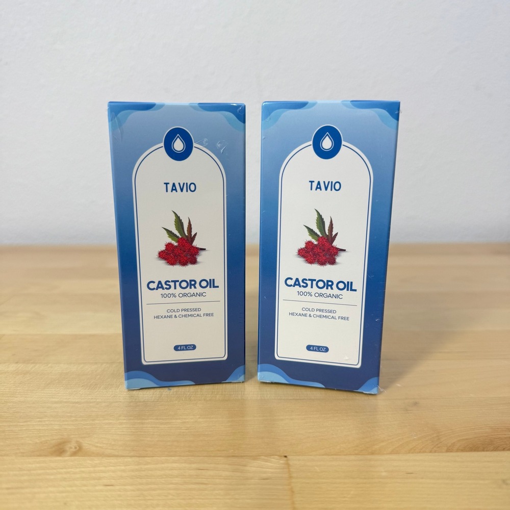Tavio 2 Pack Organic Castor Oil 4oz Cold Pressed Hexane Free Ricinus Communis